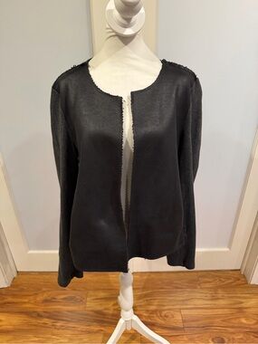 dylan Black Open-Front Frayed-Edge Jacket